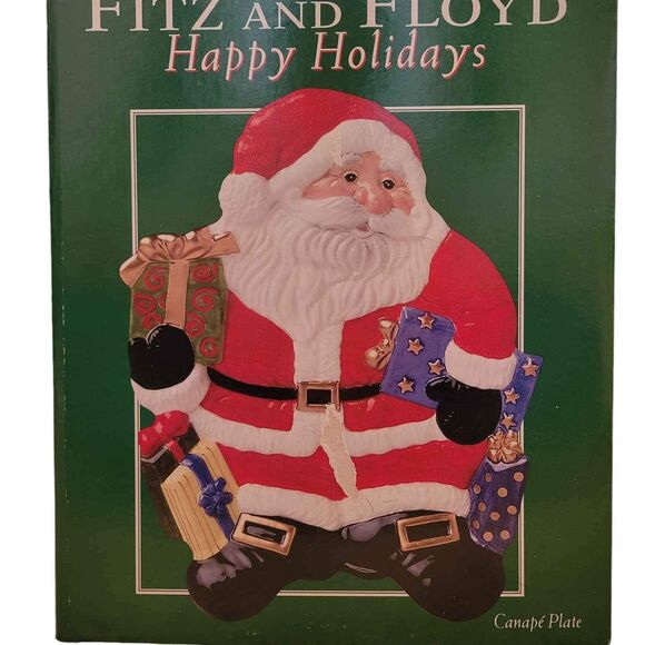 Fitz And Floyd Happy Holidays Santa Plate Tray Original Box - Picture 1 of 5